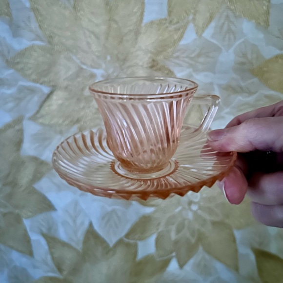Vintage Federal Glass Pink DIANA pattern Demitasse Cup and Saucer - Picture 7 of 8